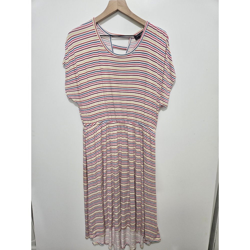 Lane Bryant Striped High Low Dress Short Sleeve Rainbow Back Cutout Womens 14/16